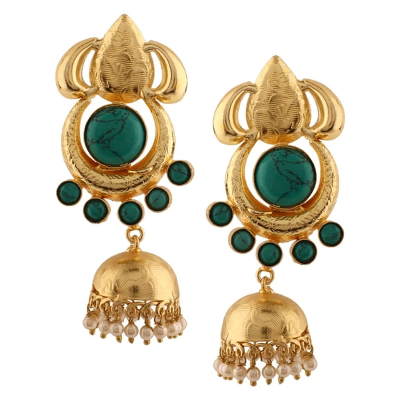 Efulgenz Indian Jewelry Antique Crystal Stone Faux Pearl Beads Drop Big Stud Earrings Set for Women (Style 1)