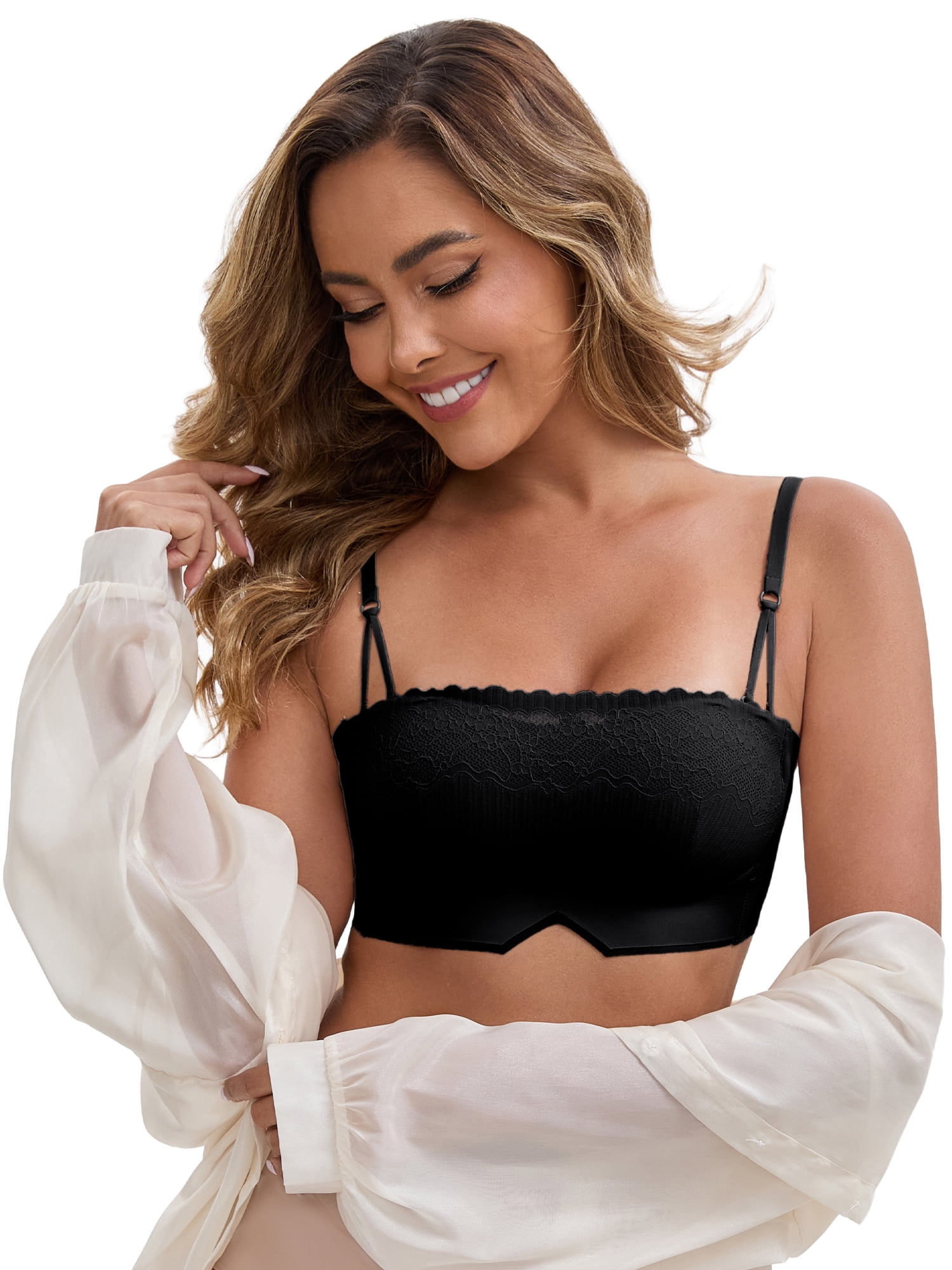DARING DIVA Strapless Non Slip No Underwire Push Up Padded Bralette L Black