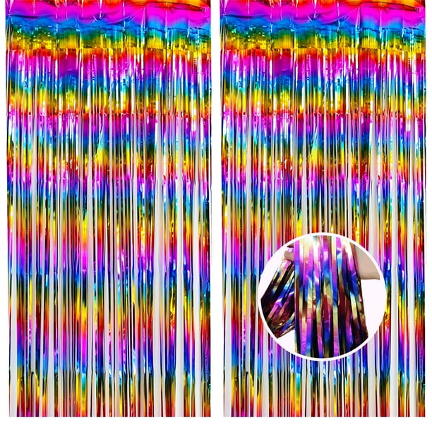 Raibow Metallic Tinsel Foil Fringe Curtains,3.3ft x 6.6ft Photo Booth Backdrop Streamer Curtain