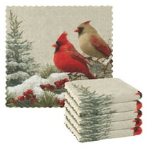 6PCS Dish Towels and Dish Cloths Reuseable Dishcloths Sets for Washing Dishes, Cooking, Baking Size 11" x 11" Bird and Snow-covered Trees