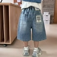 thumbnail image 2 of WUXIAN Kids Boys Jeans Casual Loose Straight Leg Shorts Relaxed Fit Denim Shorts,Blue,18-24 Months, 2 of 6