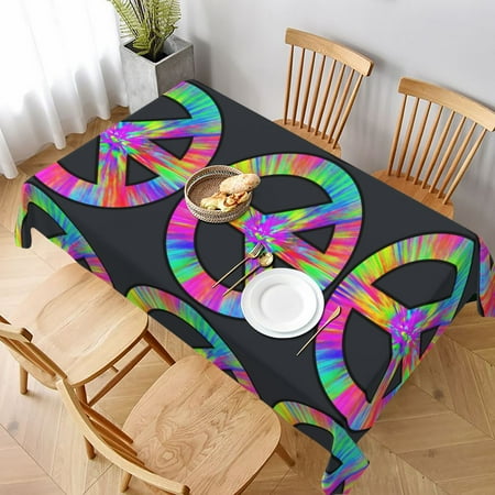 

Tablecloth Tie Dye Peace Sign Table Cloth For Rectangle Tables Waterproof Resistant Picnic Table Covers For Kitchen Dining/Party(60x90in)