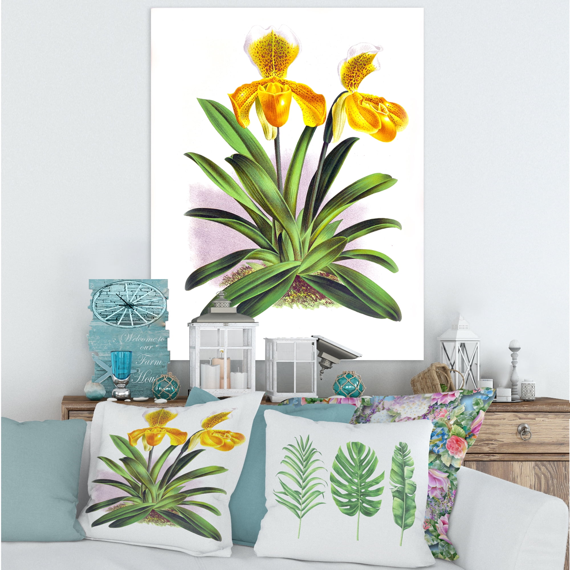 Designart ' Yellow Vintage Orchid ' Traditional Canvas Wall Art Print