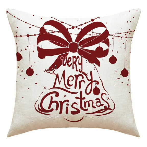 Twfbrm Christmas Pillow Covers 18x18in, Red White Linen Square Zippered Christmas Cushion Covers, Christmas Decorations Soft Throw Pillows Covers for Xmas Bed Sofa Couch Home Decor on Clearance - Bell