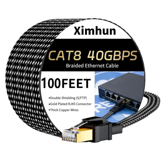 Cable Ethernet Ximhun Cat 8 de 30 m, 40 Gbps, 2000 MHz, RJ45, trenzado de nailon