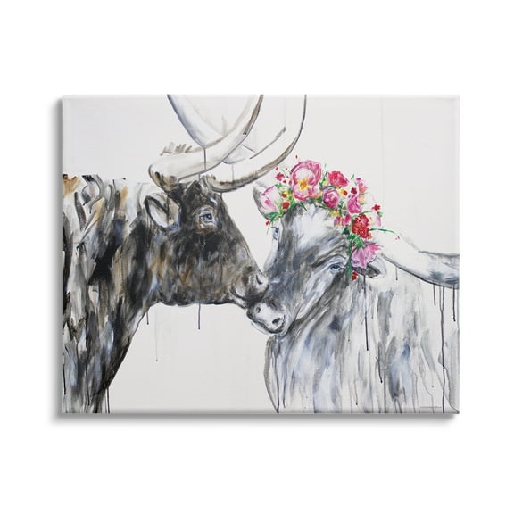 Stupell Industries Country Cattle Kiss Abstract Rustic Farm Animal Couple, 30 x 24, Design by Kamdon Kreations