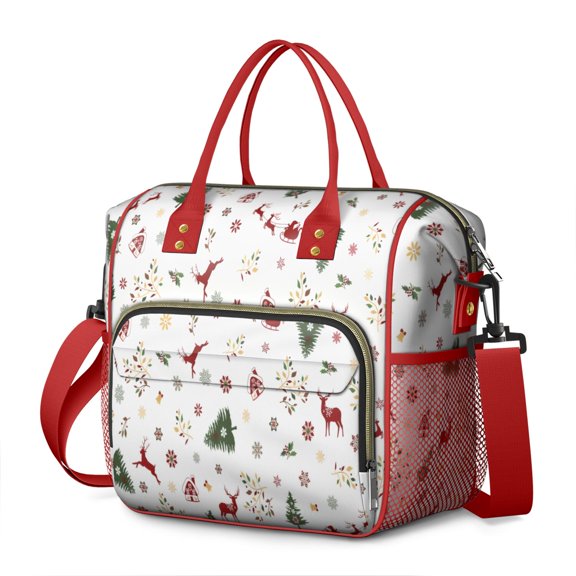 White Christmas Reindeer Pattern Womens Lunch Box for Work,Insulated Large Lunch Bag for Tween and Teen,Loncheras Para Mujer,Leakproof Adult Lunch Bag for Work,Beach,Travel,Picnic,Camping
