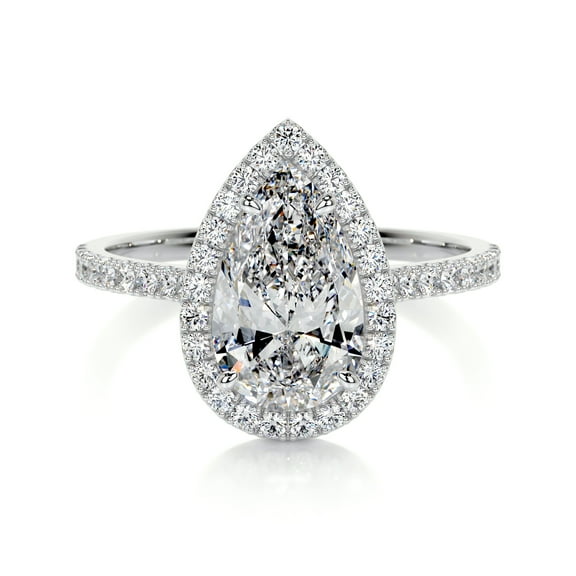 First Jewel Silver 14K White Gold Over Ring - 2.2 Ct Pear Excellent Cut Diamond Ring for Her - Gift for Girls - Halo Diamond Ring for Her - Eternity Band Diamond Ring - Wedding Diamond Ring