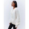 thumbnail image 4 of Women'S Fleece Cardigan Sweater Lazy Style Loose Knit Warm Cardigan Sweater White M, 4 of 8