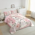 thumbnail image 3 of Feelyou White Rabbit Bunnies Full Size Comforter Sets, Romantic Pink Rose Bedding Comforter Set, Dreamy Moon Bedding Sets, Microfiber Room Decor, 3-Piece, 3 of 8