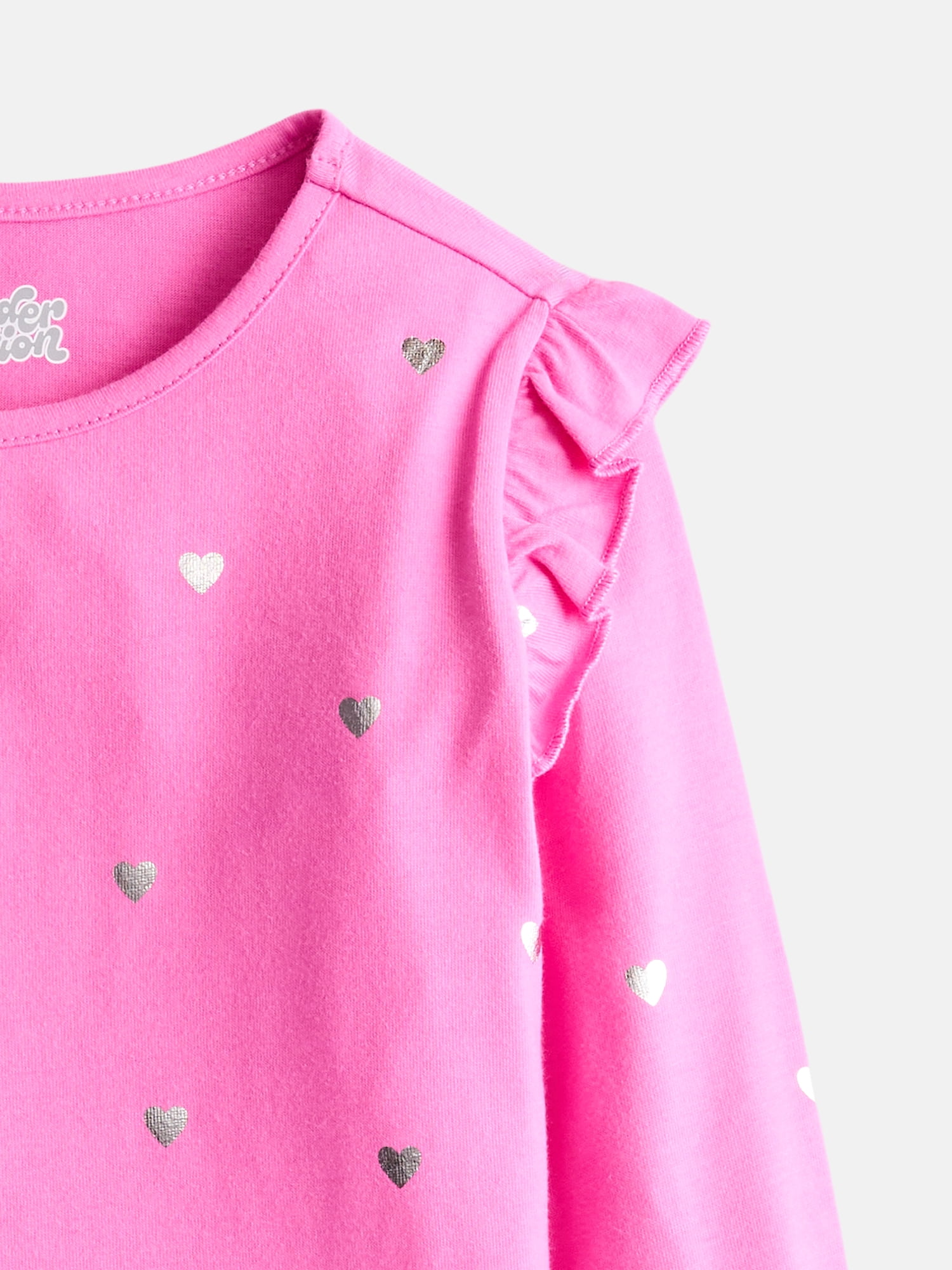 Wonder Nation Girls Printed Tee with Long Ruffle Sleeves, Sizes 4-10