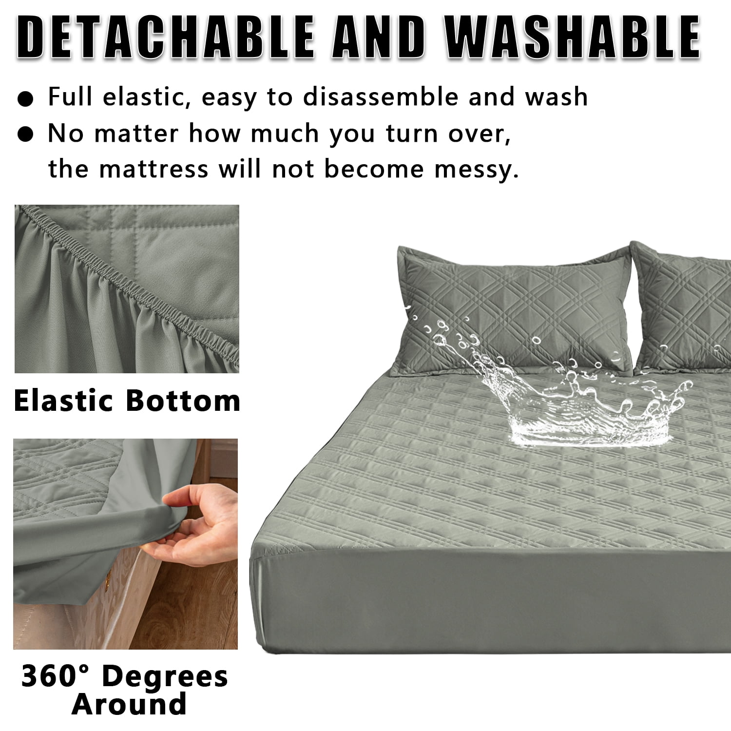 Waterproof Fitted Mattress Pad Cover Protector Queen Size Bed Quilted Mattress Cover Cotton Mattress Topper Dust Cover Soft Washable 12 Inch Deep Pocket Elastic Band（Blue）