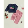 thumbnail image 4 of Elippeo Toddler Boys Christmas Outfits Santa/Truck Embroidery Long Sleeve Sweatshirts and Plaid Long Pants 2Pcs Clothes Set 6 12 18 24 Months 3 4 Years, 4 of 9