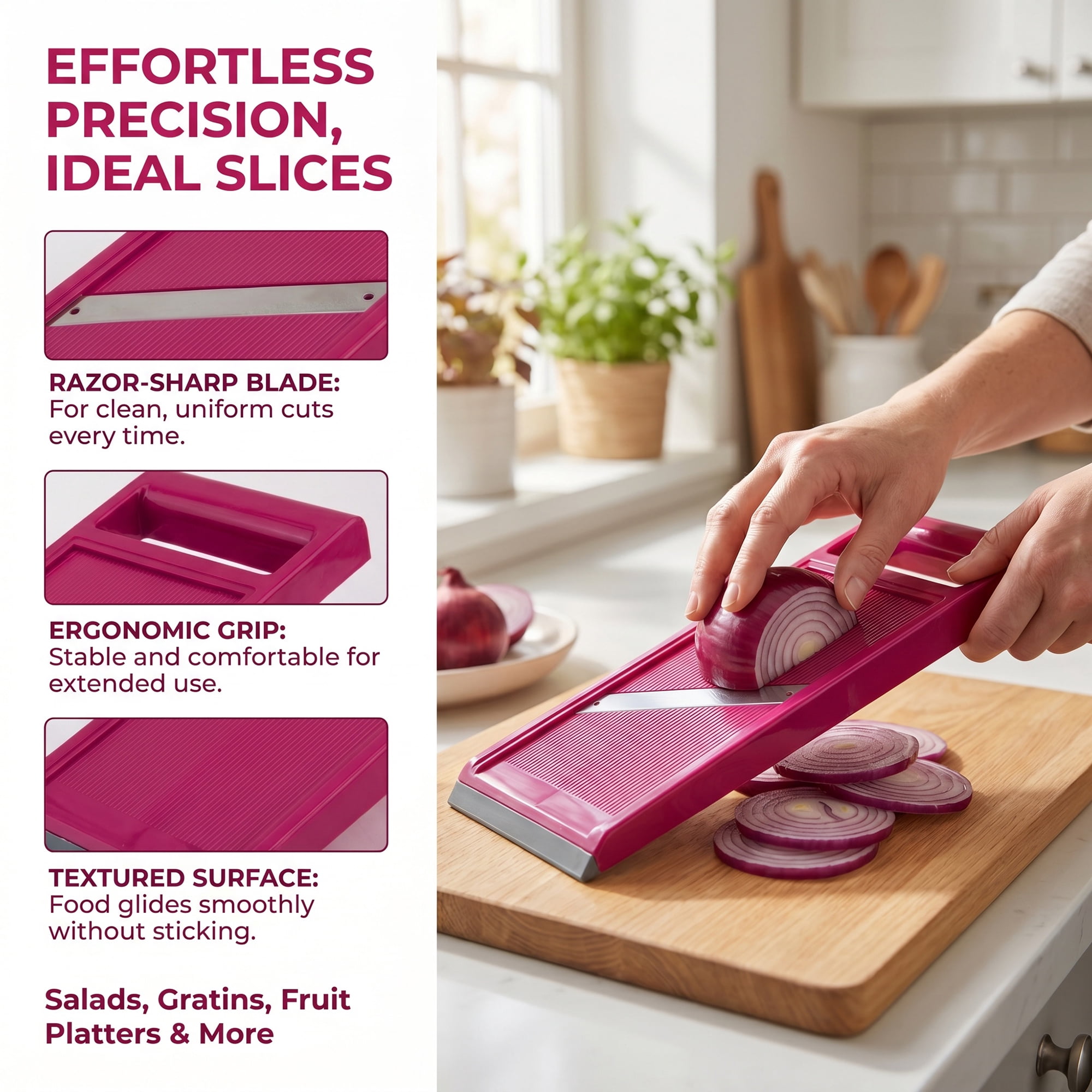 Unique Bargains Mandoline Slicer Chopper Multifunctional Cutter Rose Red 10.8" x 4.2"