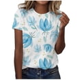thumbnail image 1 of Pompotops T-Shirt Décontracté à Manches Courtes Imprimé Plissé Col Rond Ample pour Femmes, 1 of 4