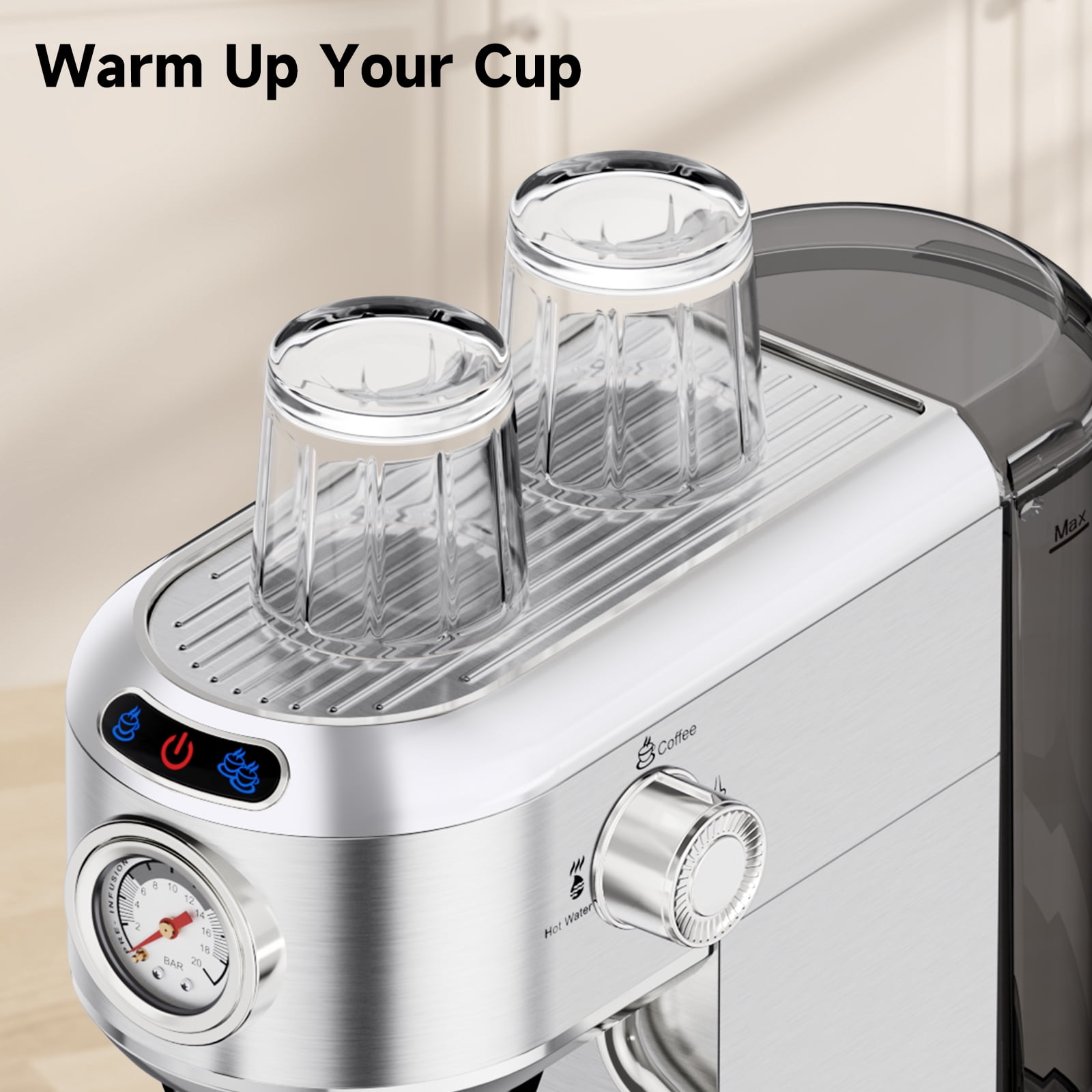 Espresso Machine with Steam Milk Frother, 20 Bar Professional for Home, Compact Stainless Steel with 34oz Removable Tank, Silver