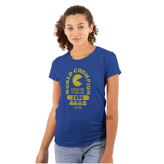 Retro Funny PACMAN World Chompion Women's T Shirt Ladies Tee Brisco Brands S