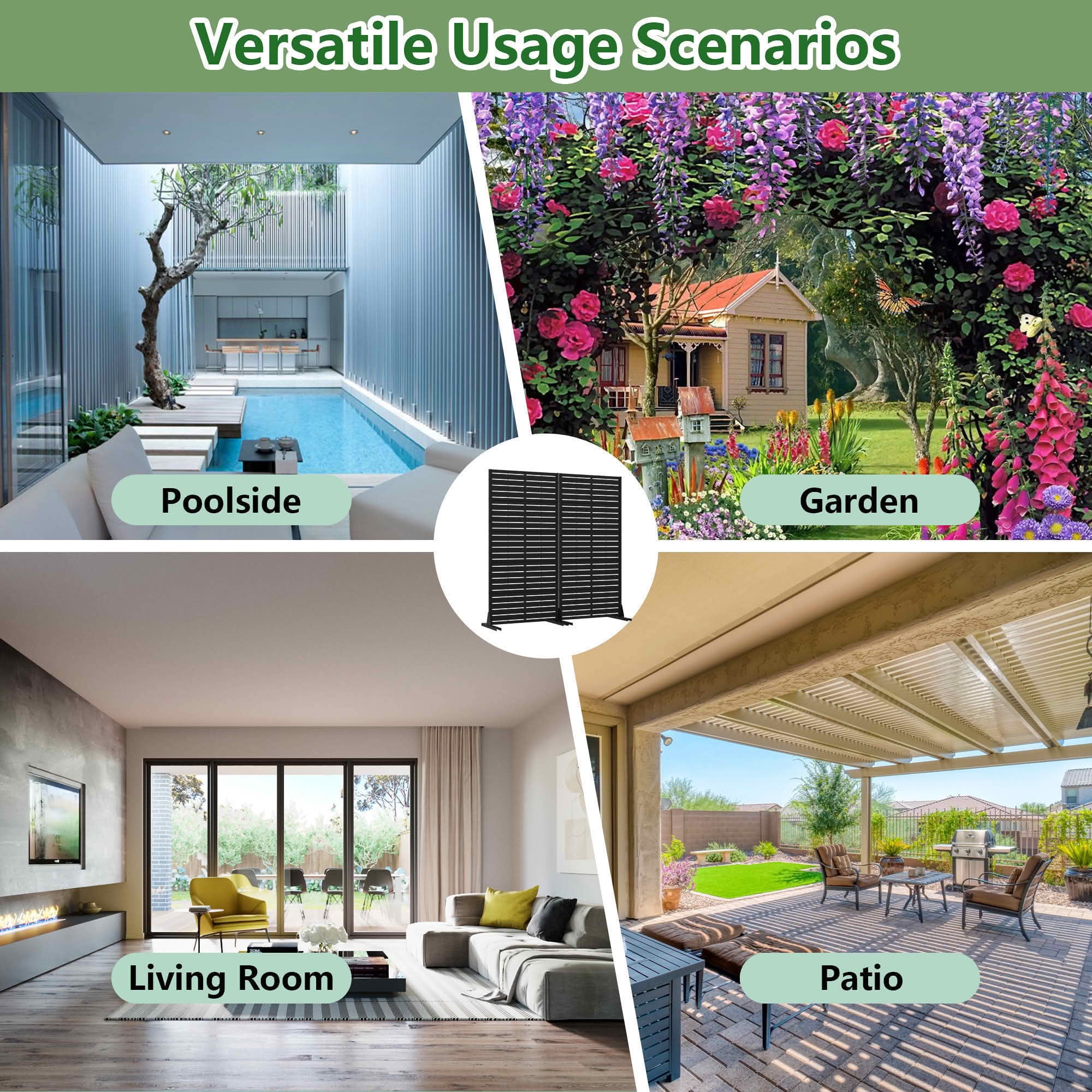 MAYEERTY 60x30 Black Double-sided Outdoor Natural Privacy Panel Screen, 5 Piece Set Natural Folding Divider for Backyard and Garden