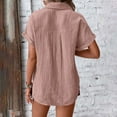 thumbnail image 3 of DuoJiaJ Ladies' Fashionable And Casual Solid Color Batsleeved Button Short Sleeved Shirt Women's Short Sleeve Shirts Pink S, 3 of 5