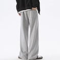 thumbnail image 5 of YMNXA Men's Casual Pants Drawstring Elastic Waist Solid Color Wide Leg Straight Leg Loose Fit Comfortable Fashion Trousers For Daily Wear,Grey,M, 5 of 5