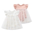 thumbnail image 3 of Odeerbi Niñas Verano Algodón Vestido Body Vestido Flor Tul Bordado Cuello Redondo Ruffle Manga Vestido Dulce Malla, 3 of 3