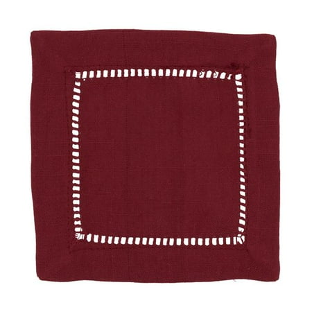 

SARO 6309.BU6S 6 in. Square Classic Hemstitch Border Cocktail Napkin Burgundy - Set of 12