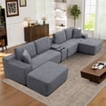 thumbnail image 2 of Muumblus 150" Cloud Sectional Sofa with Storage Console, U-Shaped Modular Couch with 2 Ottomans, USB, Cup Holders, Oversized Corduroy Living Room Sofa, Gray, 2 of 8