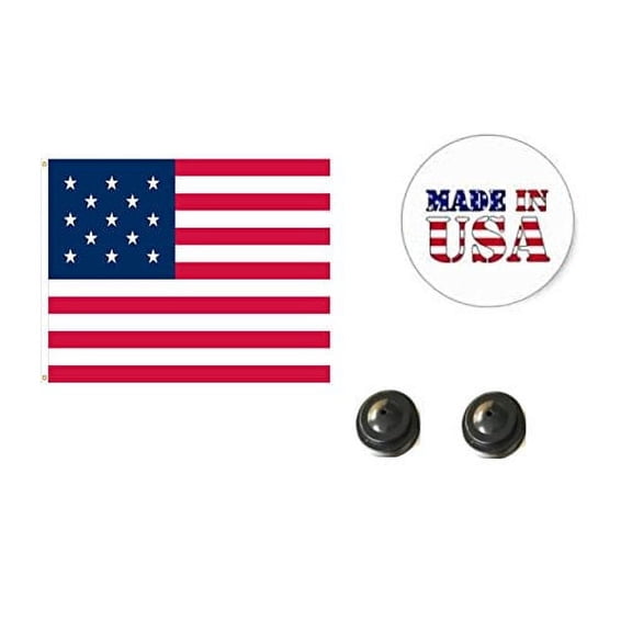 Made in the USA. 2 Historical 13-Star American 4"x6" Miniature Desk & Table Flags Includes 2 Flag Stands & 2 13-Star American Flag Small Mini Stick Flags