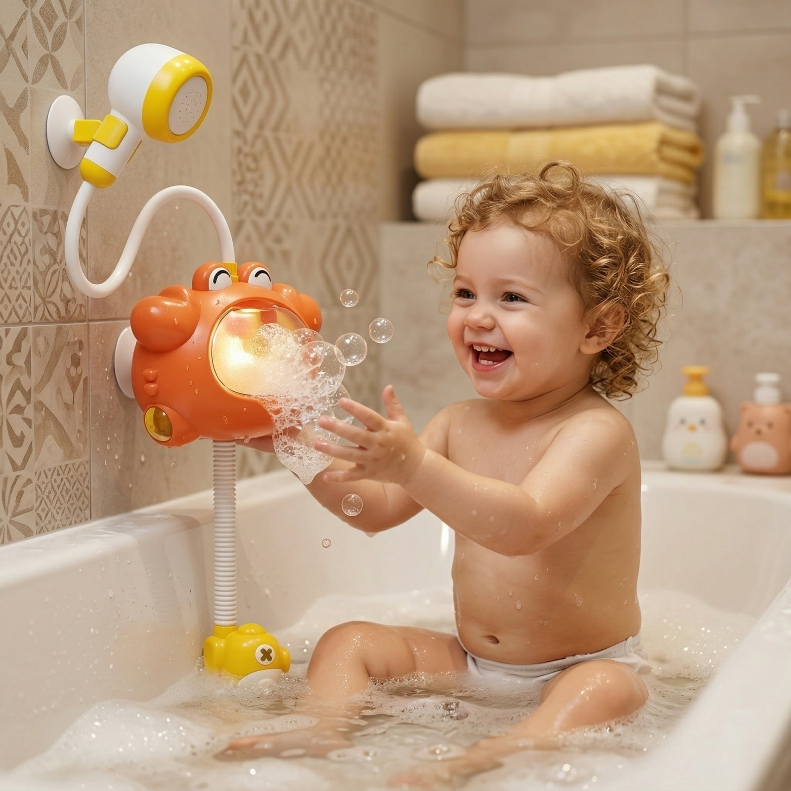 Electric Crab Bath Toy with Light and Bubble Function for Babies Kids 0-6 Years Soft Plastic Shower Sprayer for Fun Bathtime Playtime