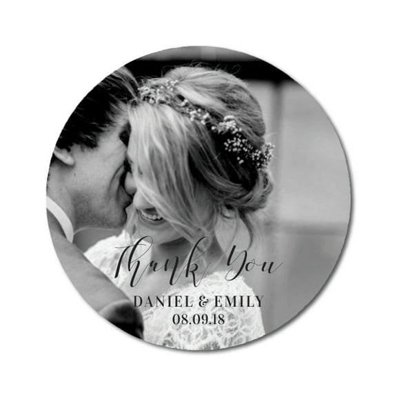 Darling Souvenir Round Custom Photo Thank You Stickers Wedding Personalized Bride Groom Names And Date Envelope Seals-45 Pcs