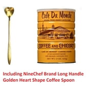 NineChef Bundle - Cafe Du Monde Coffee Chicory 15Oz (4 Pack)  + 1 NineChef Brand Golden Heart Ice Tea Coffee Long Handel Spoon