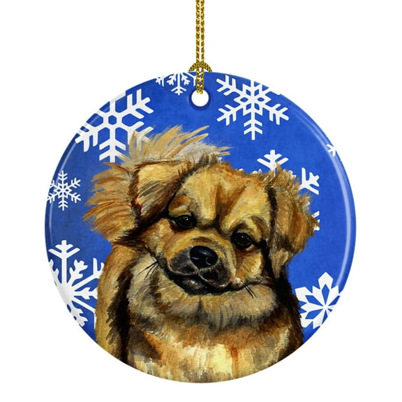 Carolines Treasures LH9304-CO1 Tibetan Spaniel Winter Snowflakes Holiday Ceramic Ornament 3 in multicolor