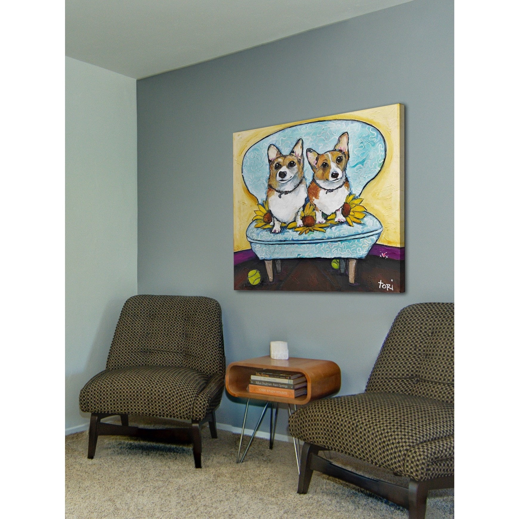 Marmont Hill "Corgi's In Chai" by Tori Campisi Painting Print on Canvas