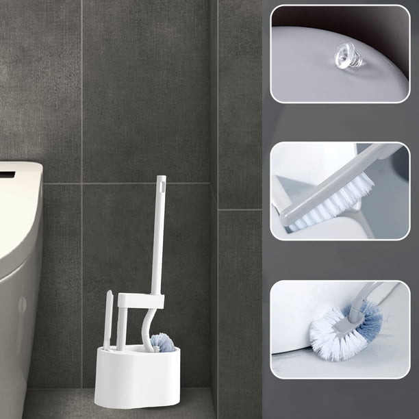 Cepillo de inodoro con cerdas duras - Kit moderno de cepillo para limpiar cuetas, mango largo y base compacta, plástico gris/blanco, 15,74"