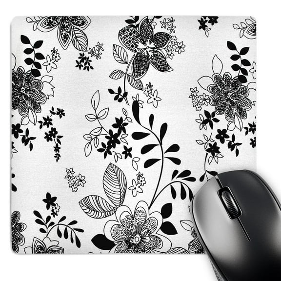 3dRose, Black and White Floral, MousePad