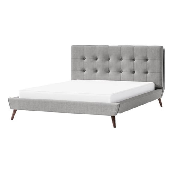 Levy Queen Size Bed-Button Tufted Headboard-Modern Gray Upholstery
