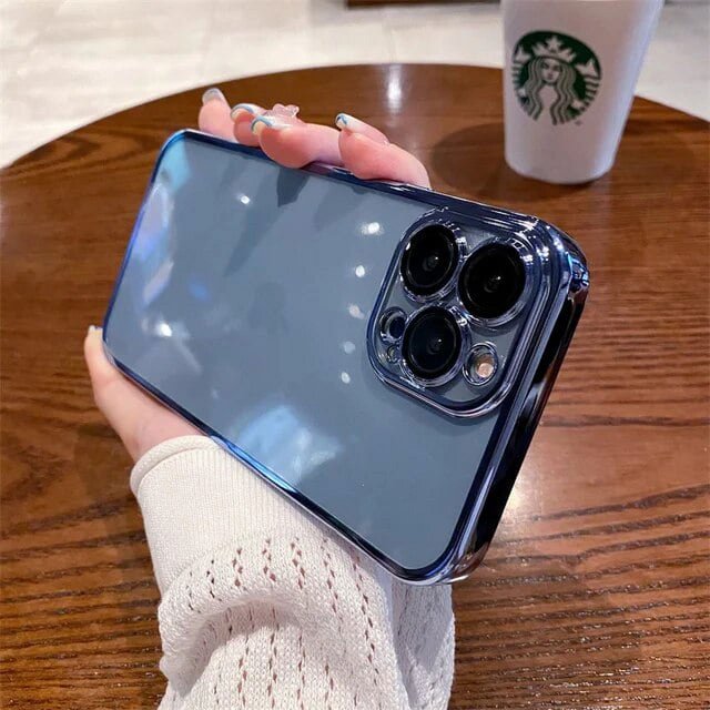 Luxury Plating Square Clear Phone Case For iPhone 12 13 14 Pro Max Plus Silicone Frame Shockproof Cover