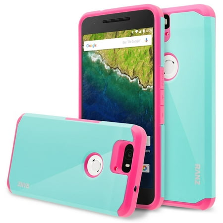 Nexus 6P case, RANZ Hot Pink with Aqua Blue Hard Impact Dual Layer Shockproof Bumper Case For Google Nexus