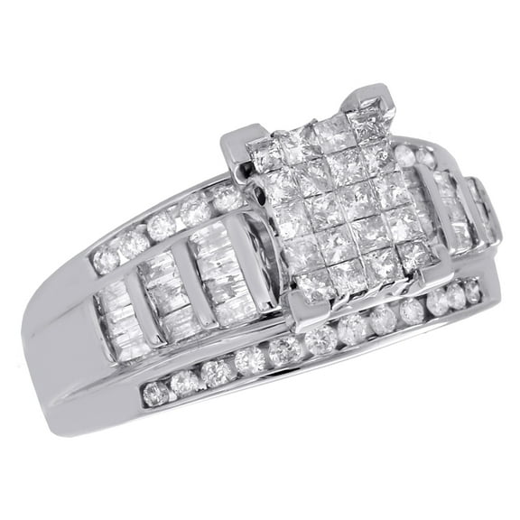 10K White Gold Real Princess Cut Diamond Rectangle Wedding Engagement Ring 1 CT.