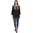 thumbnail image 2 of Phagun Women's Black Floral Embroidery Full Sleeves Casual Tunic Summer Top-16, 2 of 9