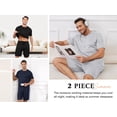thumbnail image 5 of Qylux Men's Pajama Set Short Sleeve Crewneck Top & Shorts, Soft Lightweight Breathable Summer Knit Loungewear 2-Piece Set,M,Dark Blue, 5 of 10