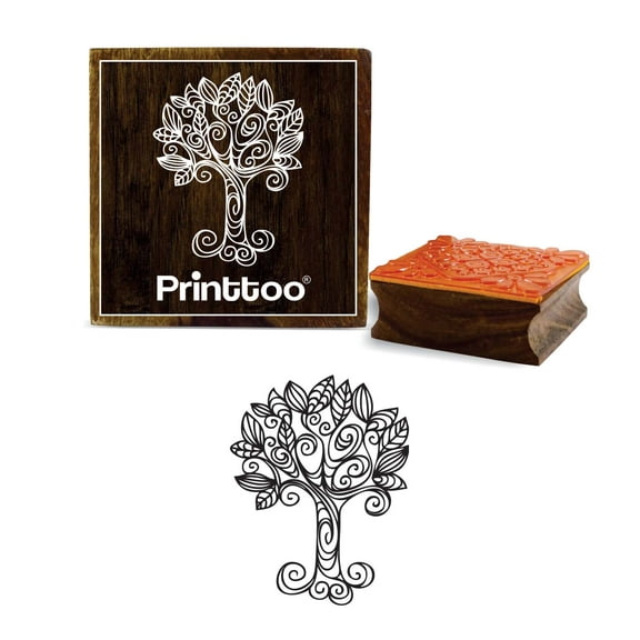 Printtoo Designer Tree Pattern Craft Textile Square Wooden Rubber Stamp Scrap-booking-5 x 5 Inches