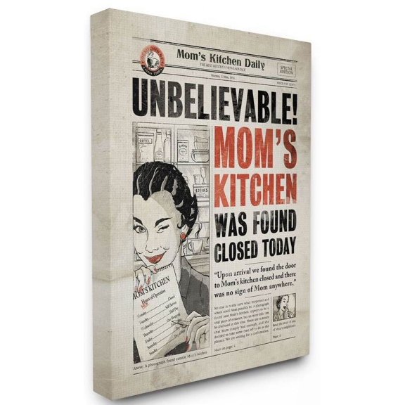 Stupell Industries Mom's Kitchen Funny Newspaper Vintage Comic Book Design Canvas Wall Art by Ester Kay