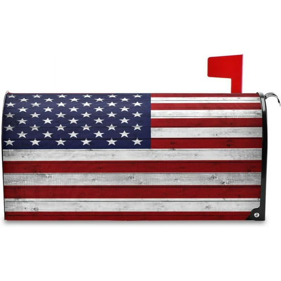 American Flag Wooden Mailbox Cover Magnetic Mailboxes Wraps Letter Post Box Cover Decorative Standard Size 18x21 in Garden Yard Decor