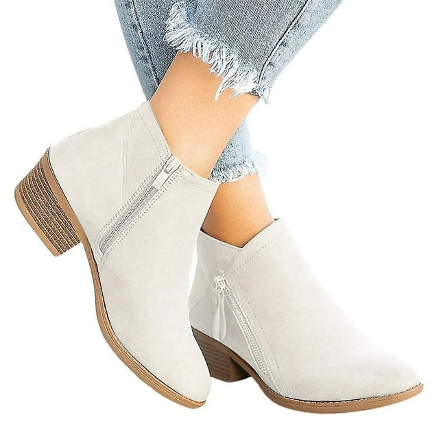 Bottines Plates à Double Fermeture Éclair pour Femmes Bottines Chaudes Chaussures en Cuir d'Hiver