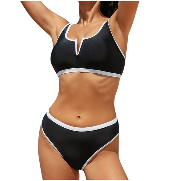 Women's Bikini Set Two Piece Swimsuits High Waisted V Neck Adjustable Straps Bathing Suits Sporty Swimwear