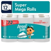 Angel Soft Toilet Paper, 12 Super Mega Rolls, 2-Ply Toilet Tissue