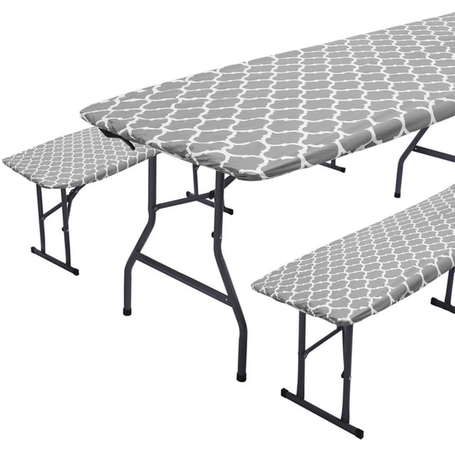 Picnic Table and Bench Cover Waterproof Tablecloth with Bench Cover Wipeable Rectangle Picnic Tablecloth for 30 ×72in Table Elastic Picnic Bench Covers for 12×72in Bench Indoor Outdoor