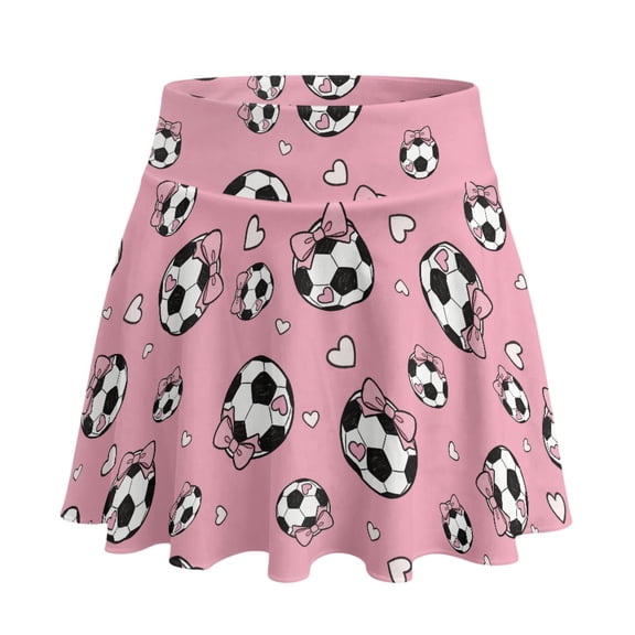 HELLHERO Bow-adorned Soccer Ball & Heart Pattern Polyester Spandex Tennis Skirt with Built-in Shorts, 2 Side Pockets with Pockets Athletic Tennis Skirt for Golf