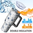 thumbnail image 5 of 40oz Pioneer Flower Floral Print Pattern Insulated Tumbler with Handle, BPA-Free Leak Proof Lid and Straws, Double Wall Vacuum, Hot 12h/Cold 34h, 5 of 6